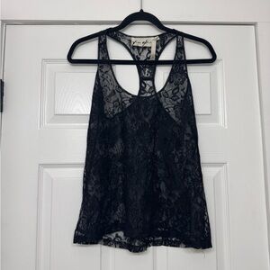 Trashy Y2K 2000s Vibe Black Lace Sheer Nylon Tank Top Womens Small Whimsigoth